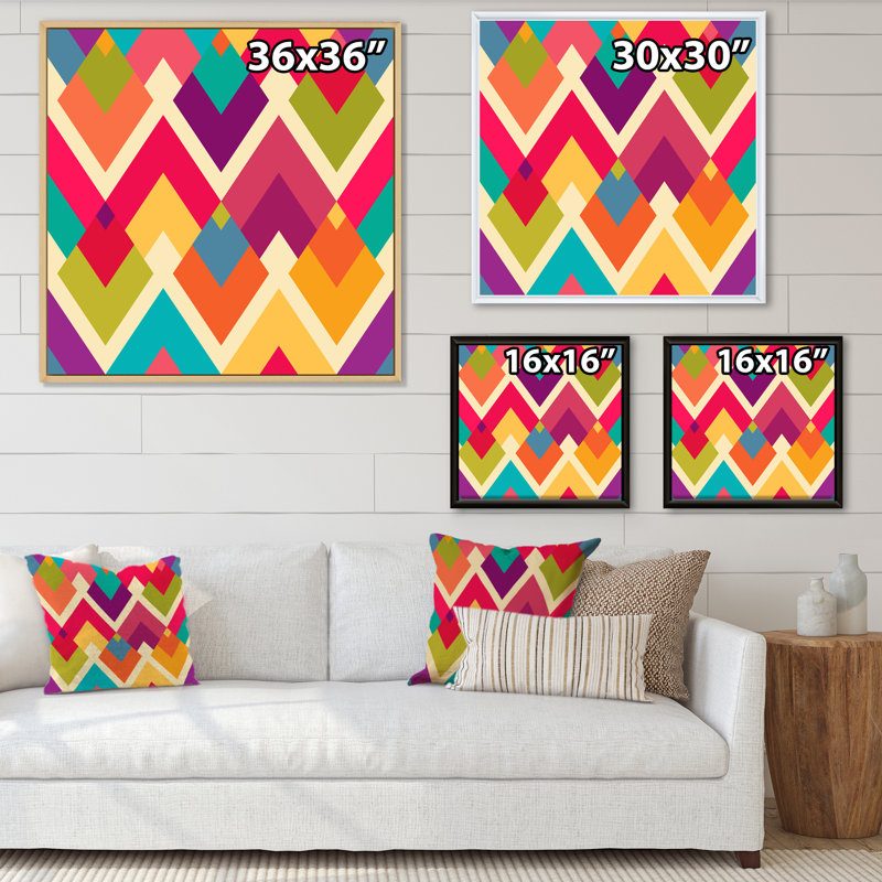 «Rhombus Geometrics in Retro Colors I», impression sur toile, Cadre flottant doré, H 16 po x l 16 po