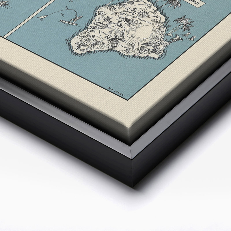 Carte illustrée d'Hawaï, Cadre noir, Canevas, H 12 po x l 16 po
