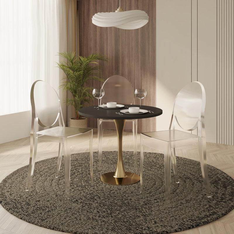 Brayan Clear Acrylic Ghost Chair – Modern Round Back Dining Chair & Vanity Accent Seat – Scratch-Resistant Lucite Side Chair in Single, Set of 2, and Set of 4