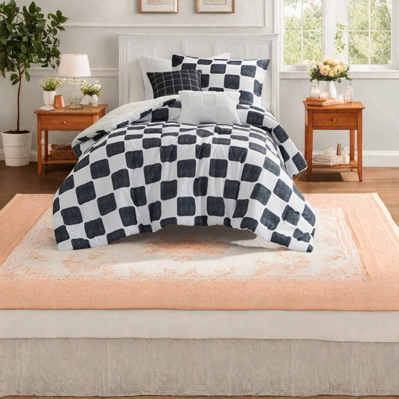 Ensemble d'édredon à carreaux de qualité supérieure, microfibre de polyester, essentiel pour chambre à coucher moderne