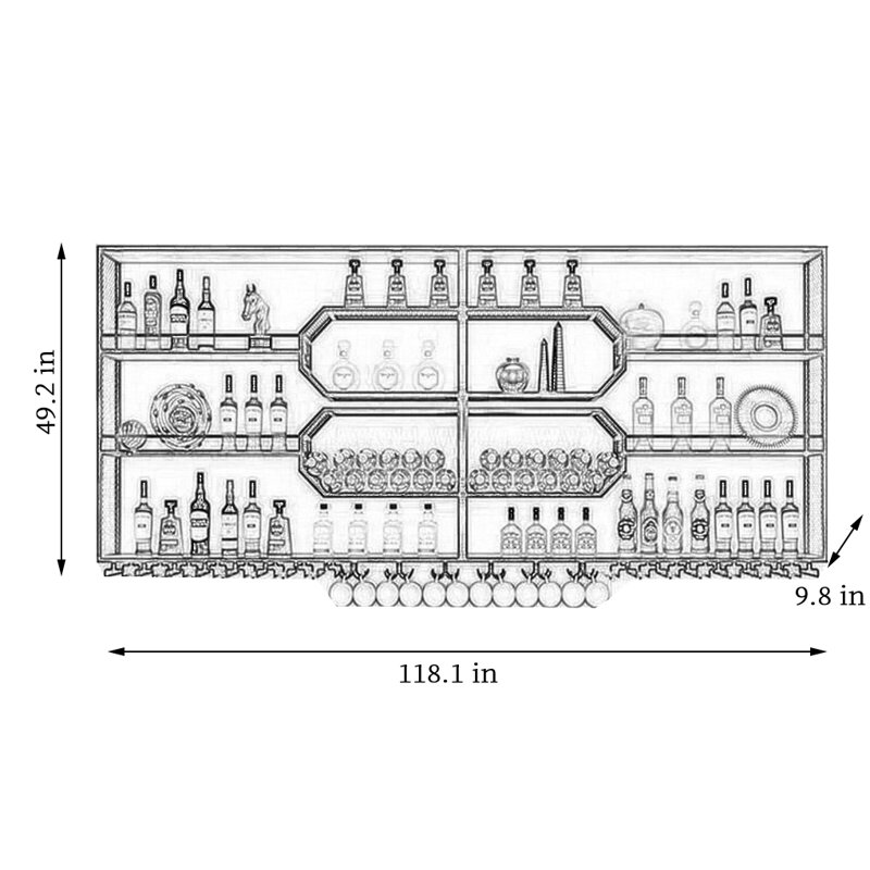 Support à vin créatif à plusieurs niveaux, H 49,2 po x l 118,1 po x P 9,8 po