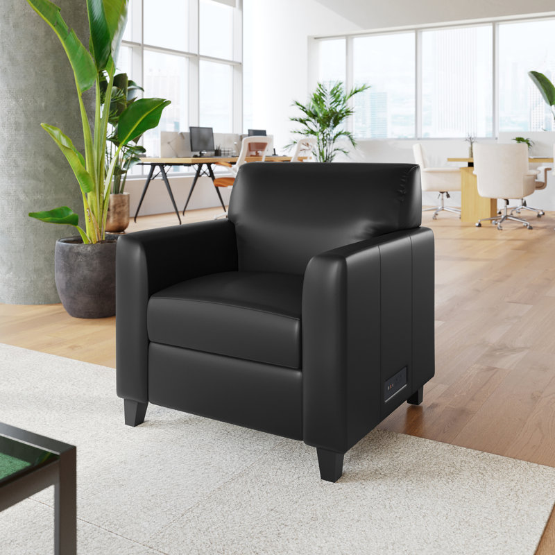 Chaise de réception rembourrée avec banc de chargement à droite, comprend 2 prises, 2 ports USB, 1 port USB-C, Noir