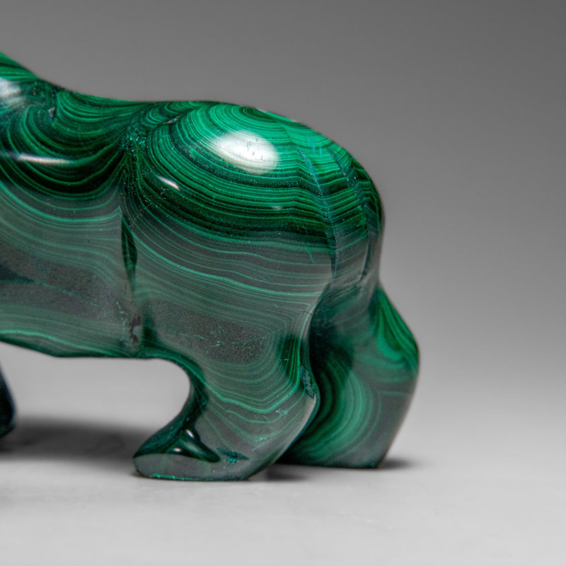 Genuine Polished Malachite Rhino Carving (333.2 Grams)