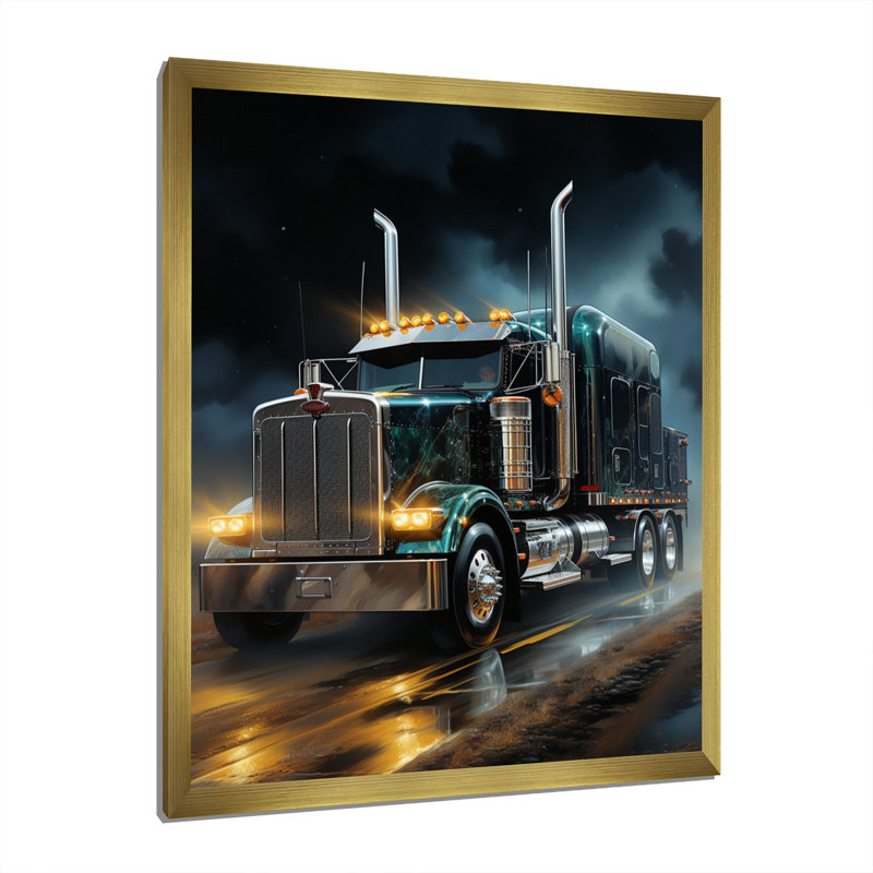 Semi-remorque de minuit - art mural camion, H 20 po x l 12 po x P 1 po, Encadrement doré