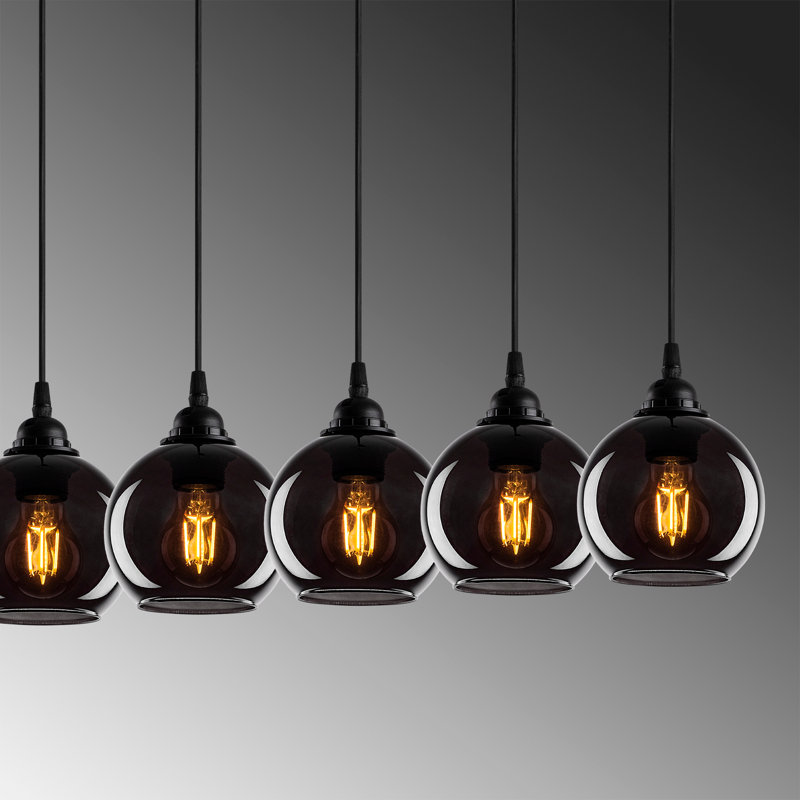 Lustre industriel scandinave, finition fumée, 33,5 po x 33,5 po x 44,9 po | Corps en métal, hauteur réglable, 5 x douilles E27 (40 W maximum) | Design élégant et nostalgique pour les décorations modernes, ampoules non incluses
