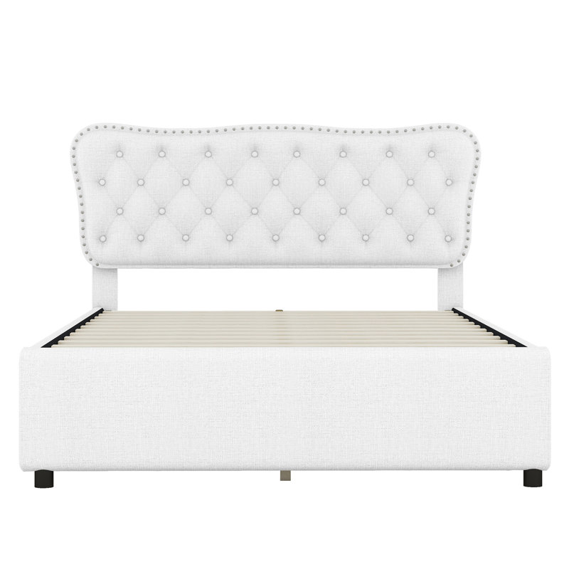 Upholstered Bed 140*200 Cm With 4 Drawers, White