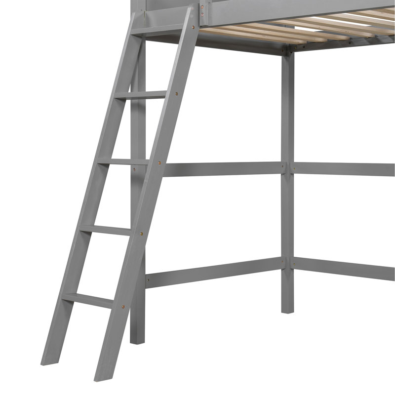 Lit mezzanine simple en bois massif avec échelle (gris), Gray
