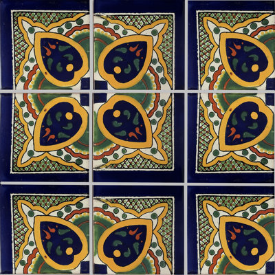 Carreau de coin mexicain 4 pièces 4,2 "x 4,2" TalaMex Greca C Talavera