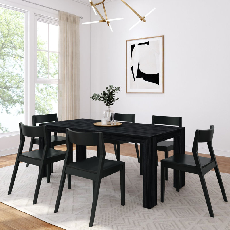 Keissy 6 - Person Pine Solid Wood Top Four Leg Base Dining Set, Black, Black