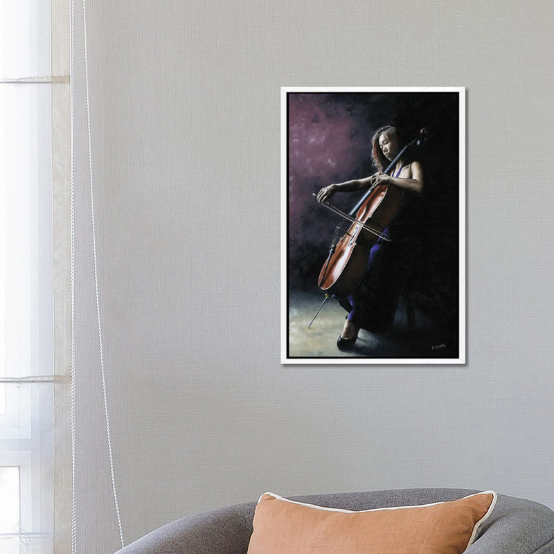 Emotional Cellist 1 Piece Wall Art on Canvas, 66.04 cm H x 45.72 cm W, White Framed