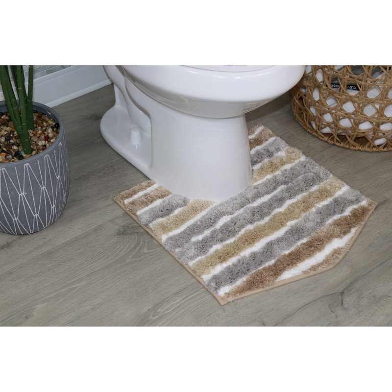 Luxury Toilet Rugs U-Shaped 20x20, Extra Soft and Absorbent Microfiber Bathroom Rugs, Non-Slip Plush Shaggy Bath Mat, Machine Wash Dry, Contour Bathroom Mats for Toilet Base, Linen