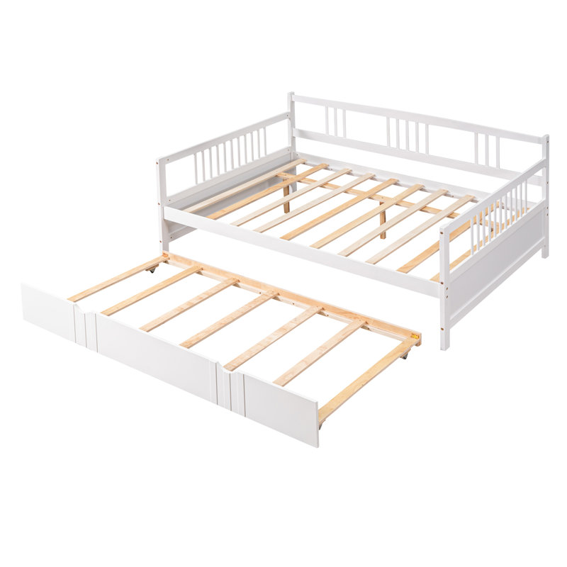 Lit de jour en bois avec couchette, Blanc, Lit double