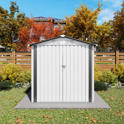 6X3.5Ft Metal Storage Shed With Clear Window And Ventilation Holes, Suitable For Storing Sundries, White Color, Modular Design Shed, High - Strength Metal, Peaked Roof Lockable Door, Outdoor Sports