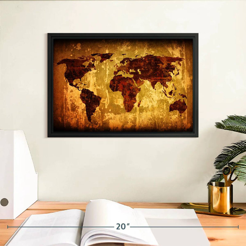 Carte du monde rétro Aliaz, H 9 po x l 13 po