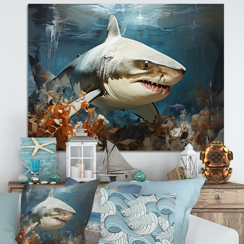 Minimalisme, chasse aux requins sur toile, H 34 po x l 44 po x P 1,5 po, Toile tendue