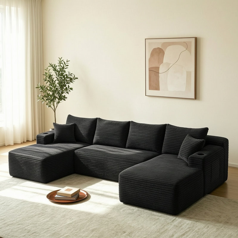 Canapé modulaire en velours côtelé 134 po, Velours côtelé gris