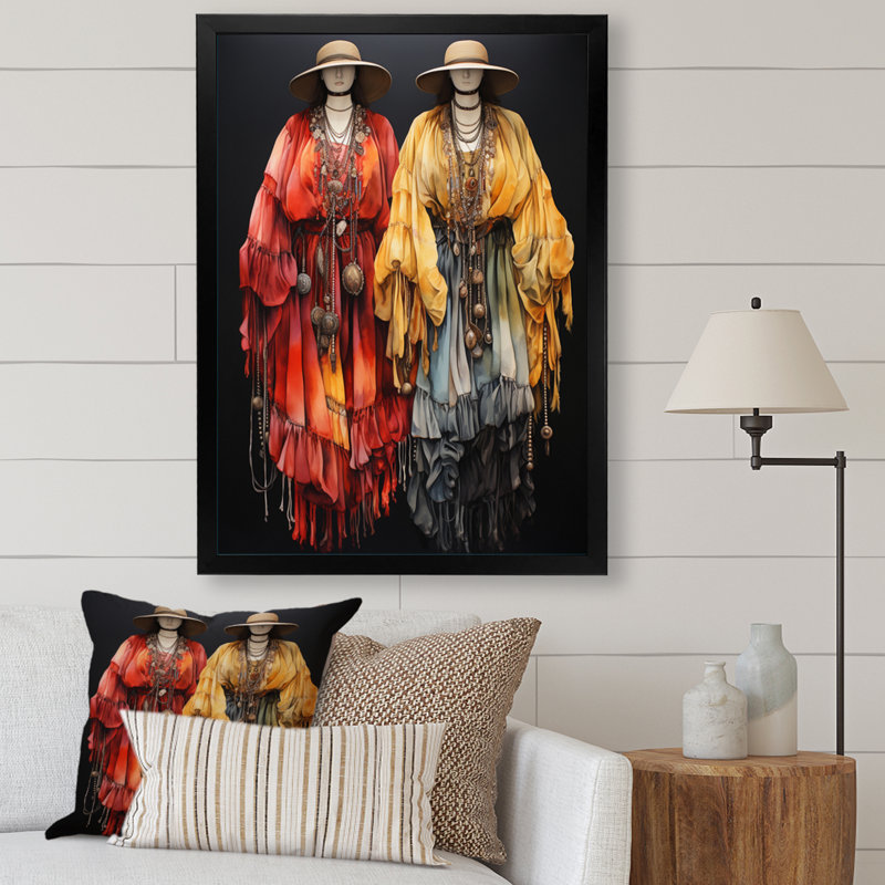 Lethco Bohemian Boho Chic - Art mural encadré abstrait bohème, Cadre simple noir, H 20 po x l 12 po x P 1 po