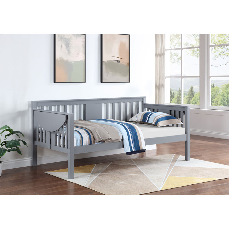 Jeikobus Wood Twin Daybed with Drop-down Tables Gray, Gray