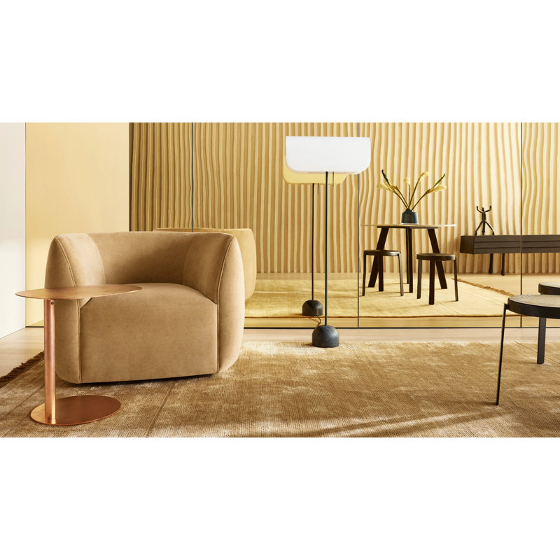 Council Swivel Barrel Chair, Camel Velvet Polyester Blend