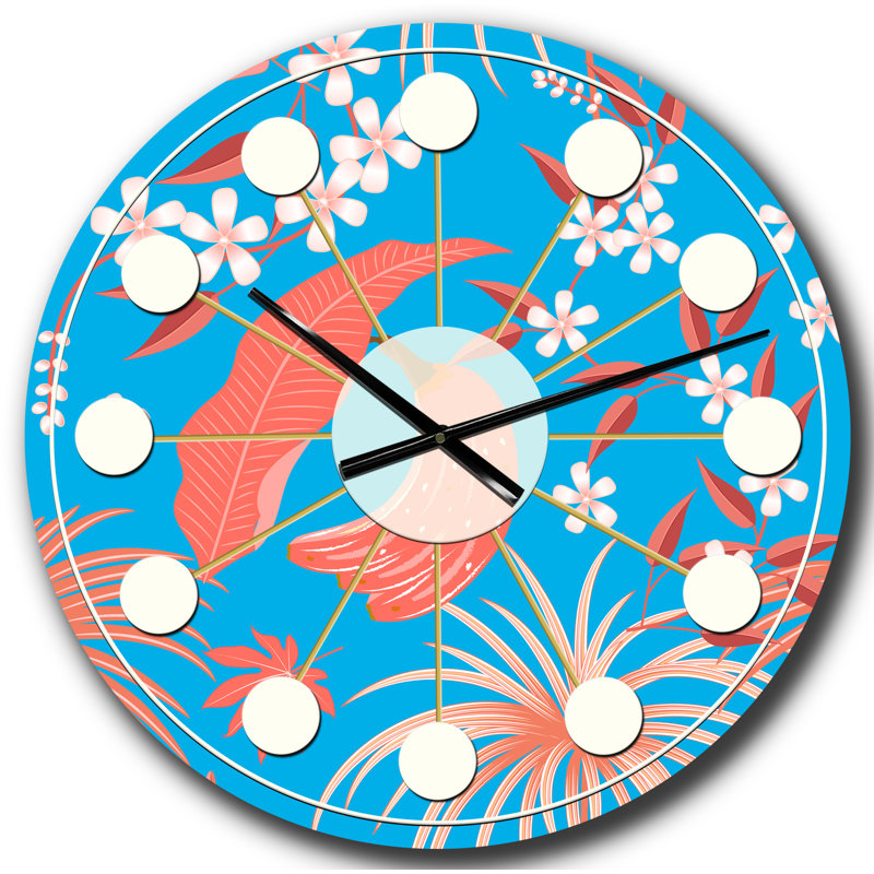 Horloge murale style tropical tropical rétro corail II, Surdimensionné