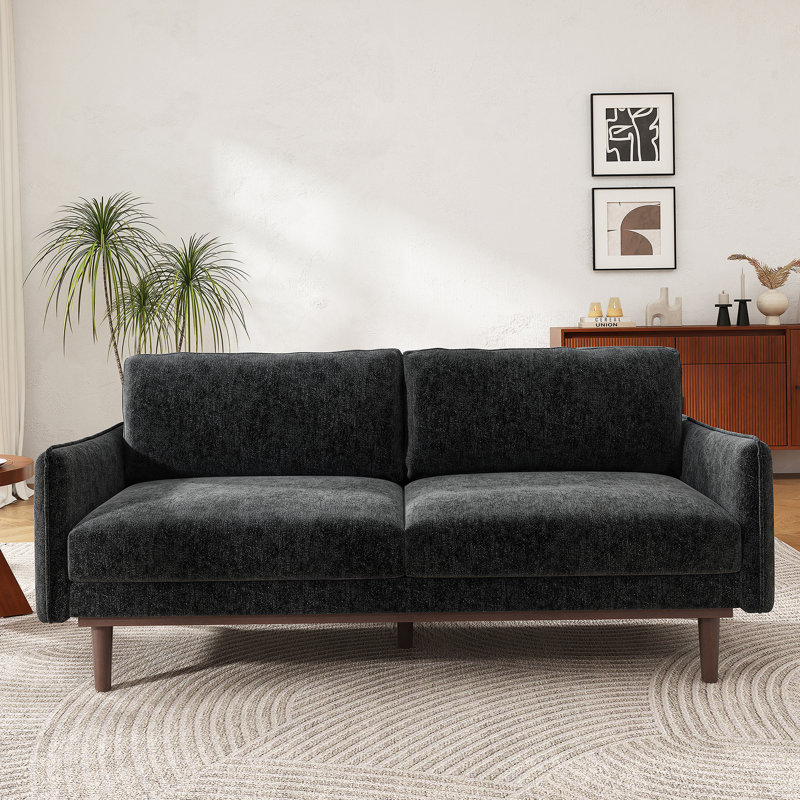 Calvera Modern Loveseat Sofa With Spacious Seating And Stitched Armrests, Black