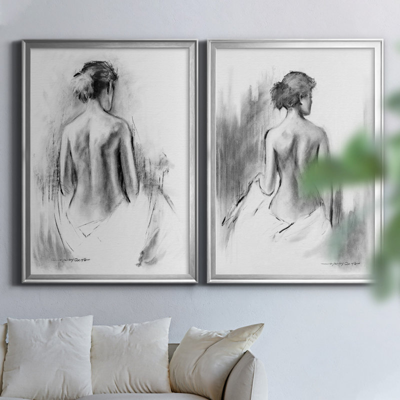 «Soft Silhouette III», ensemble de 2 reproductions d'art, H 18,5 po x l 49 po x P 1,5 po, Toile encadrée argentée
