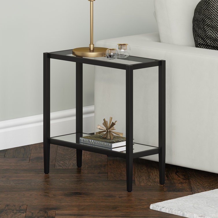 Hera Rectangular Side Table With Mirrored Shelf