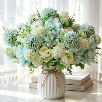 4 Pack 12.6" Faux Hydrangea Peony Flower, Artificial Flower Bouquet for Vase Arrangement, Wedding Centerpiece, Bridal Bouquet & Farmhouse Indoor Outdoor Decor