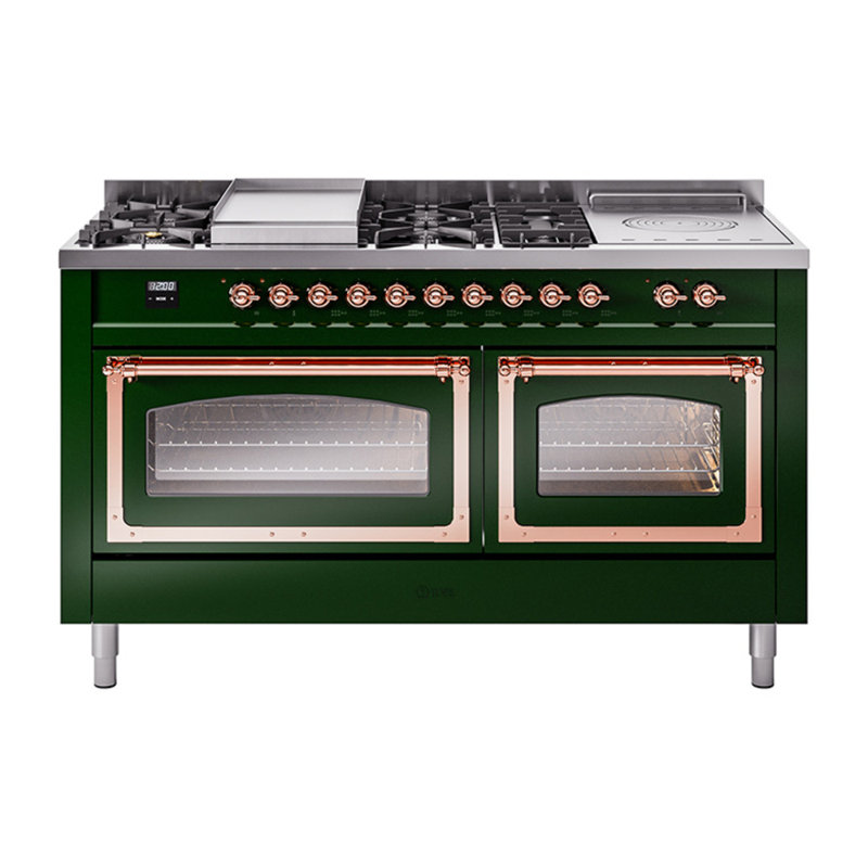 ILVE Nostalgie II Noblesse 60 in Dual Fuel Range 7 Burner, Griddle, Frenchtop, Blue Gray/Burnished, Natural Gas