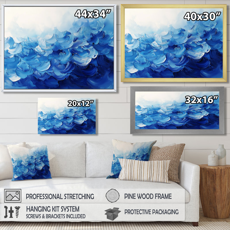 Bleu et blanc délicats pétales de fleurs II - fleurs, art mural, Impression encadrée flottante, H 24 po x l 32 po, Blanc