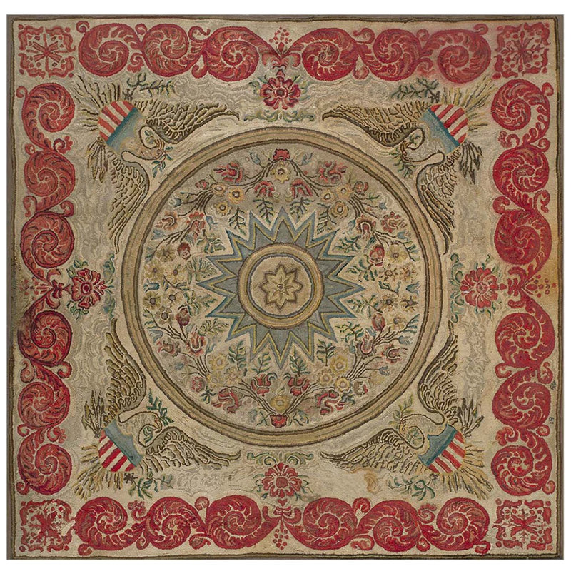 Tapis ivoire antique en laine et coton crocheté