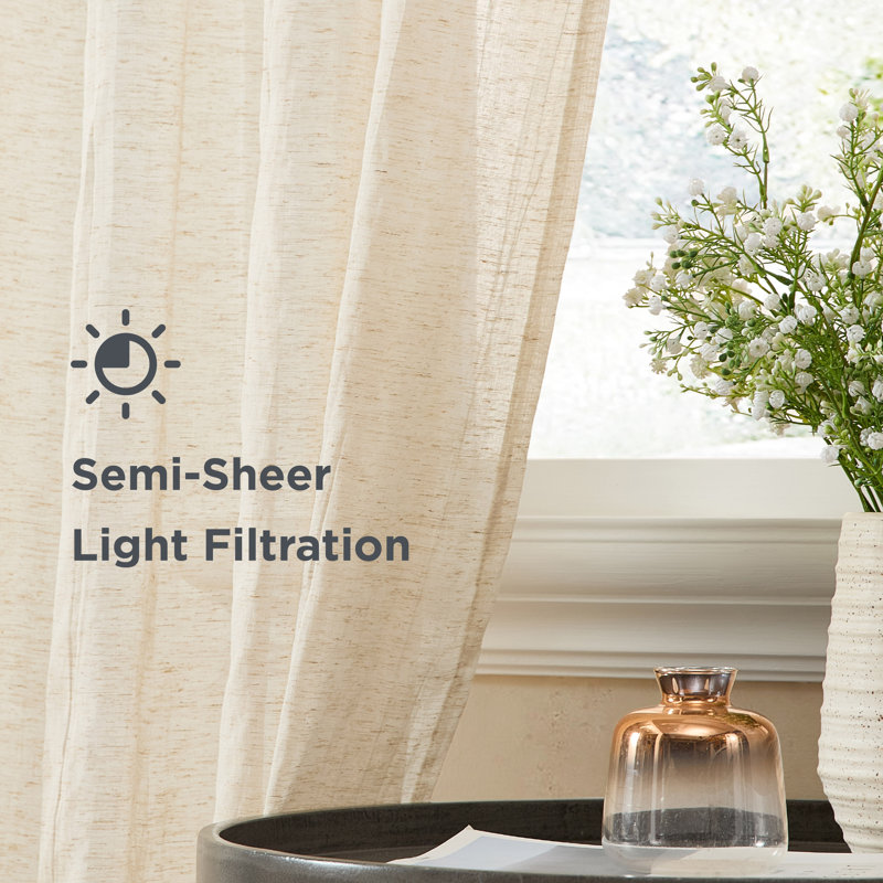 Solid Semi-Sheer Curtain Panels, Natural, 50" W x 108" H
