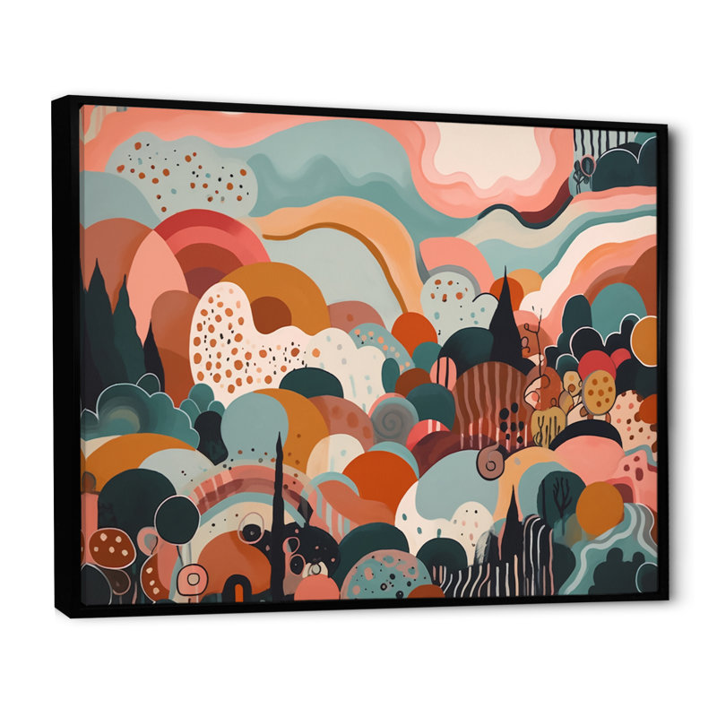 «Pink Green Minimalims Explosion I» sur toile, H 16 po x l 32 po x P 1 po, Cadre flottant noir