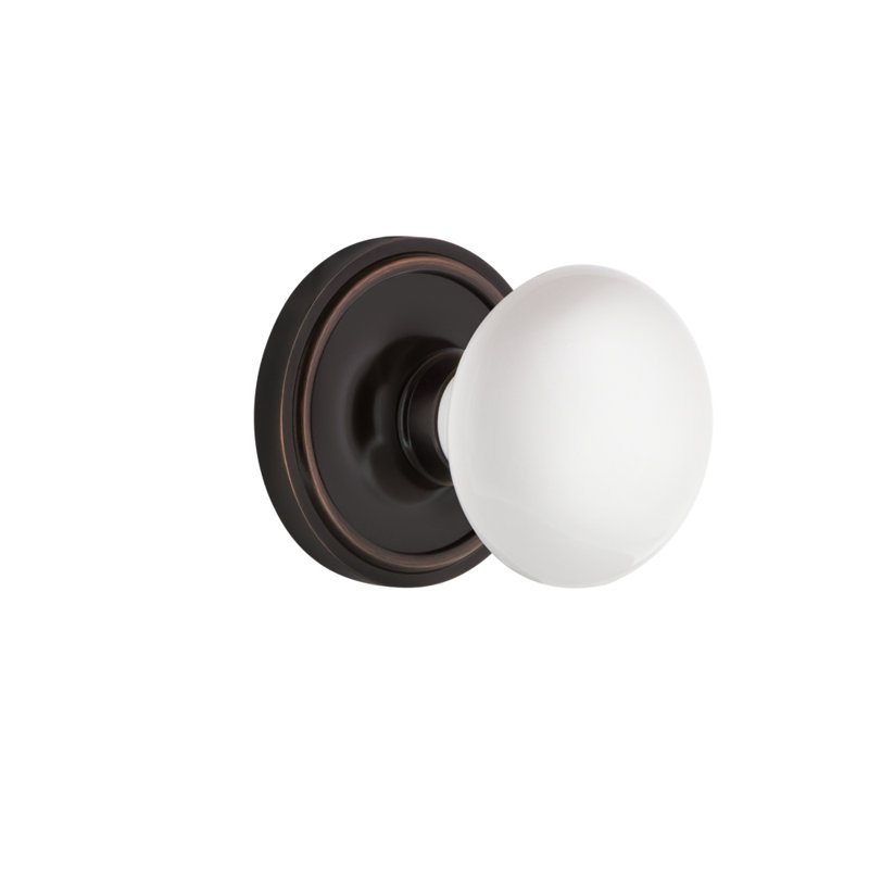 Classic Rosette with White Porcelain Door Knob, 2.375", Timeless Bronze