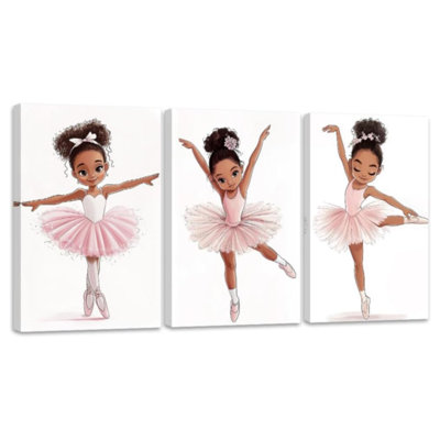 Ballerina Pictures Wall Art Ballet Canvas Little Girl Pictures Dancer Art Prints 3 Piece Pink Decor For Girls Room Bedroom 16"X24"X3