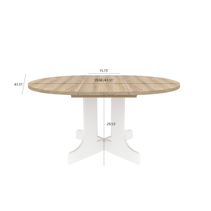 5 Pieces Modern Farmhouse Natural Round Dining Set with Mid-century High-end Tufted Dining Chair Set for 4, Burgundy