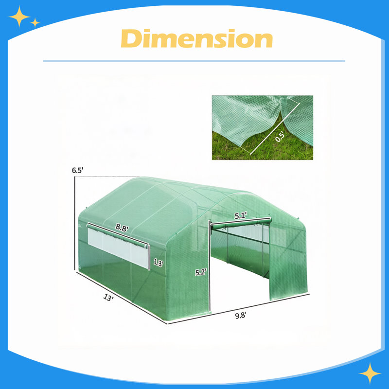 Outdoor Greenhouse,Hoop House with Large Windows,Spacious Design Tunnel Greenhouse