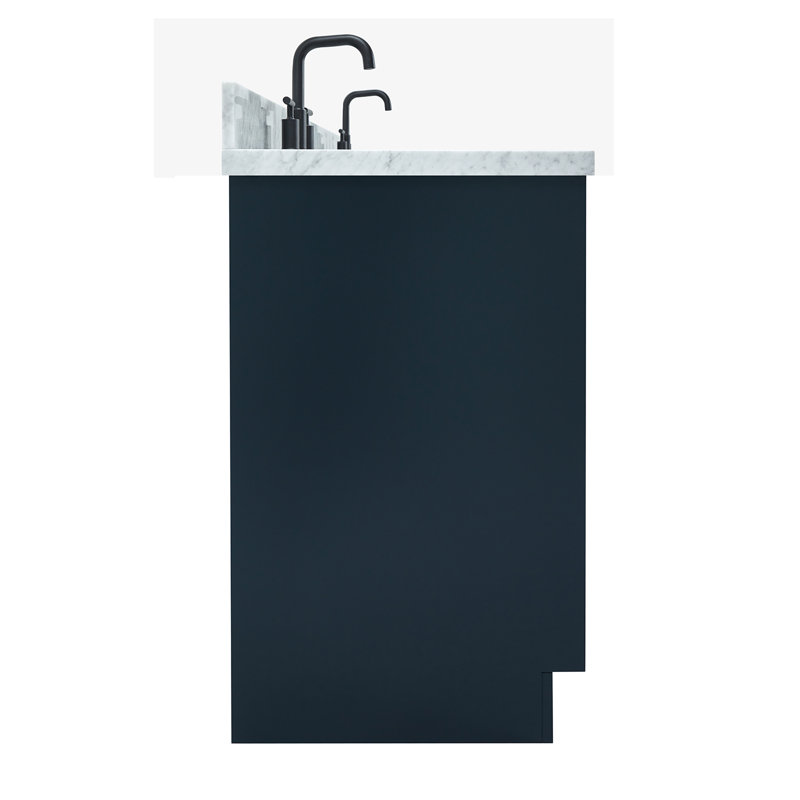 ARIEL Kelly 73 Double Sink Bathroom Vanity with Italian Carrara Marble Top, Midnight Blue