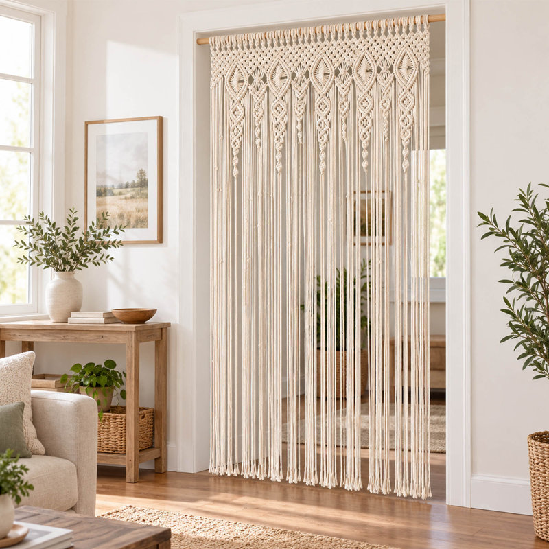 40" x 80" Handmade Cotton Macrame Curtain and Wall Hanging