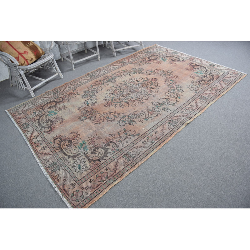 Handwoven Vintage Turkish Rug with Ornate Brown Pattern for Boho-Inspired Living Room Decor
