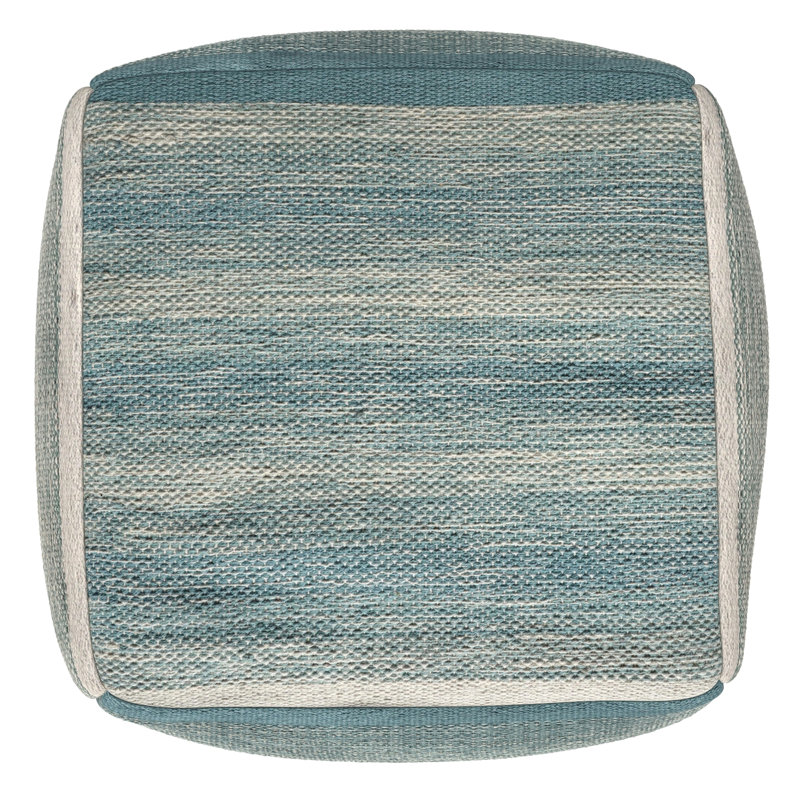 Pouf cubique rembourré en coton tissé à la main l 16 po Naya, Bleu coton