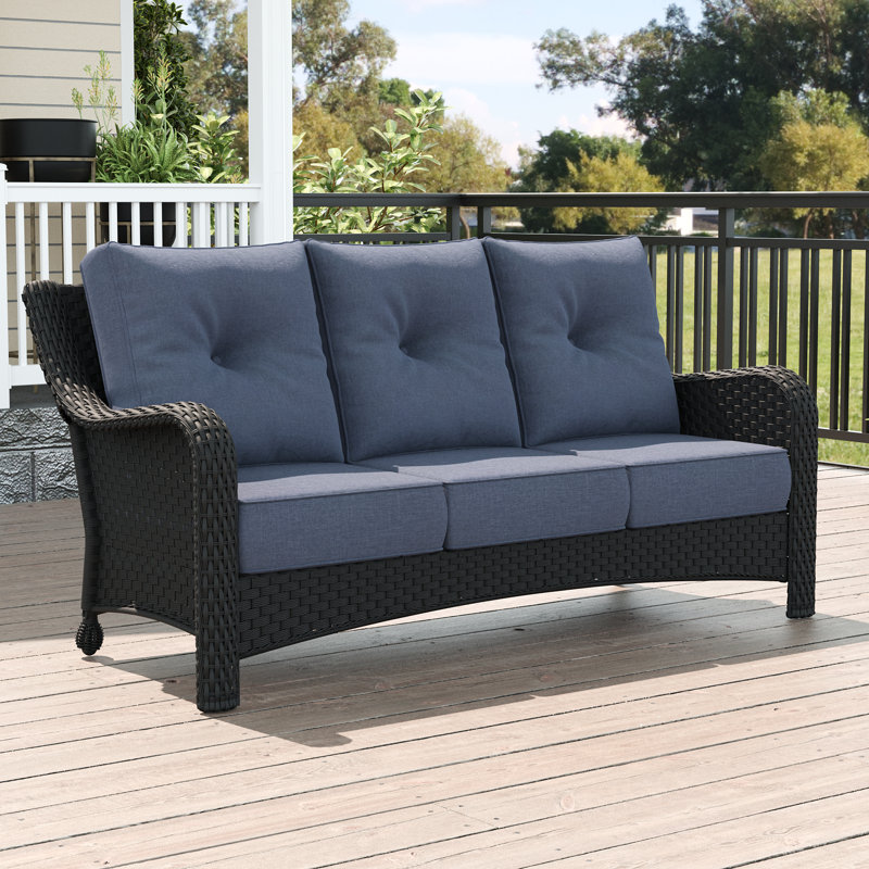 184.9cm Wide Patio Sofa with Cushions, Navy, Black
