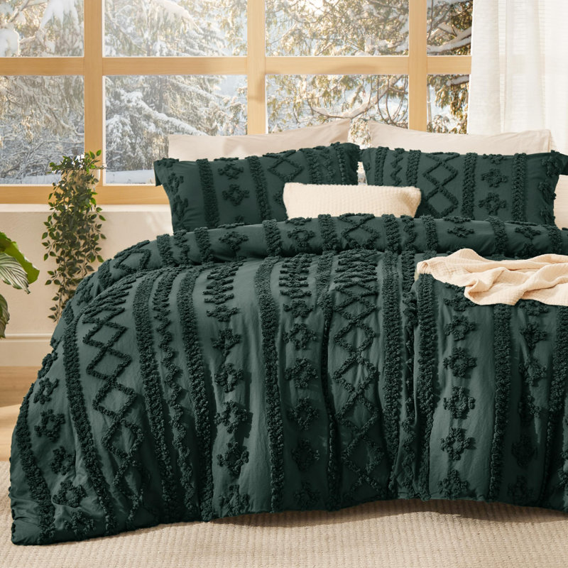 Ensemble d'édredon pour lit simple capitonné 2 pièces Bedure, Lit simple, Vert foncé