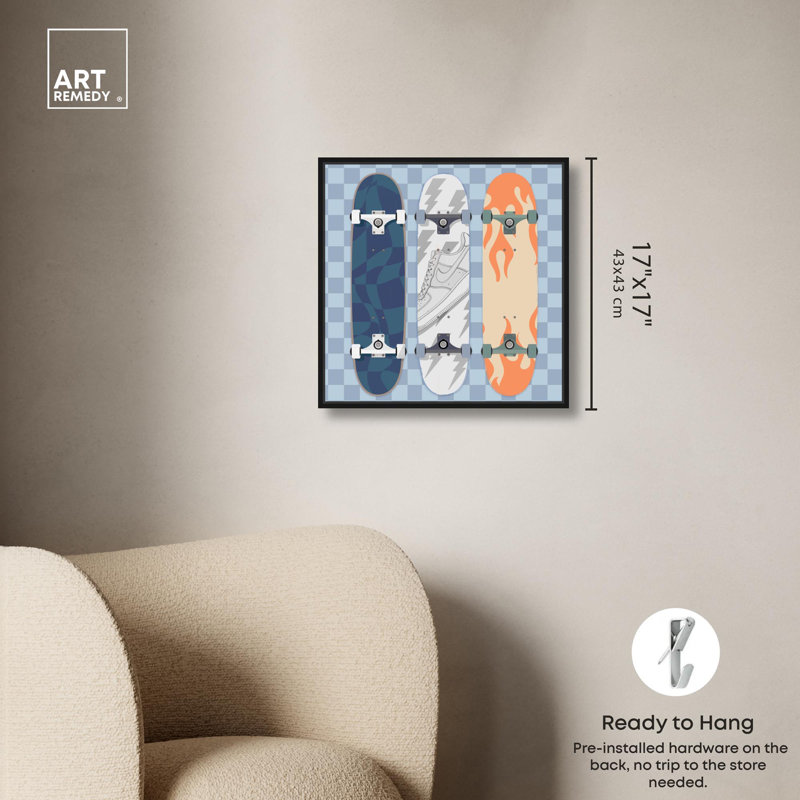 «Skateboard Styles Canvas Trendy Art Prints» par Art Remedy, Cadre noir, H 17 po x l 17 po x P 1,8 po