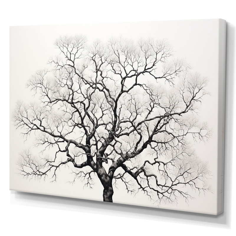 Minimalism Black And White Trees Oak On Canvas Print, 34" H x 44" W x 1.5" D, Wrapped Canvas