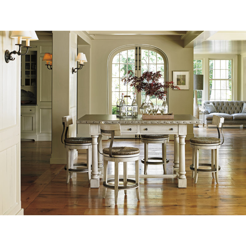 Oyster Bay Swivel Upholstered Stool, Counter Stool (24" Seat Height), Antique White, Kraft Brown