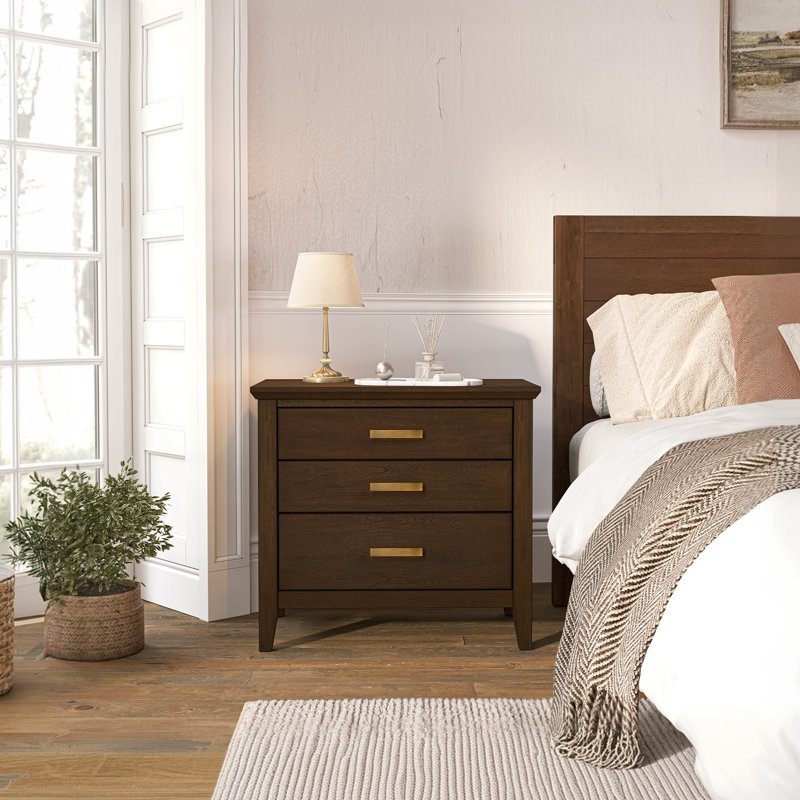 Lessio 25.8"W 3-Drawer Nightstand, Dark Walnut