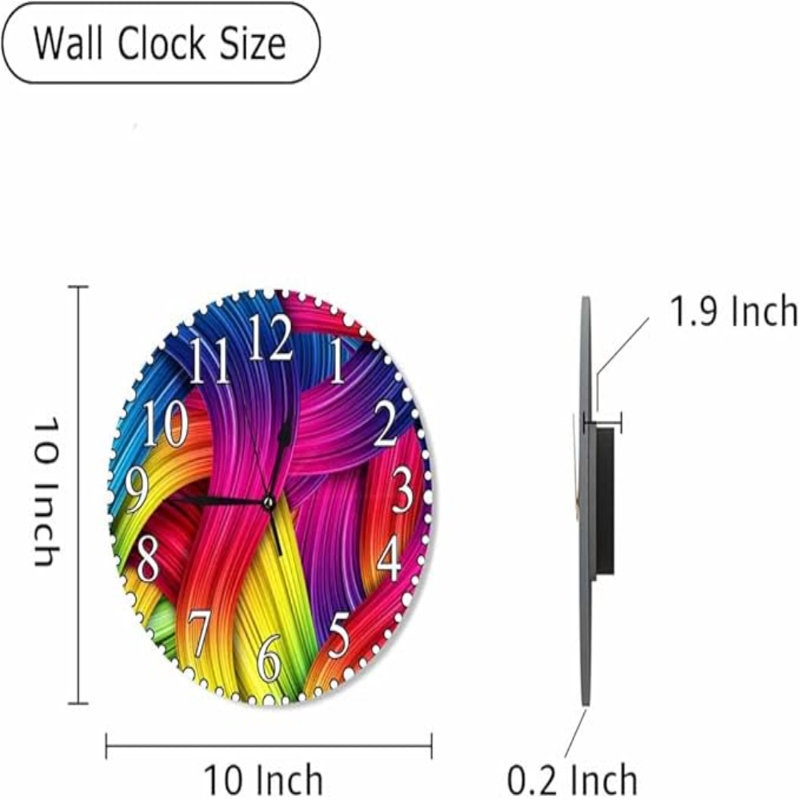 Horloge murale arc-en-ciel à rayures vives 10 po