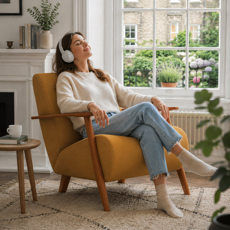 Upholstered Armchair, Yellow Linen