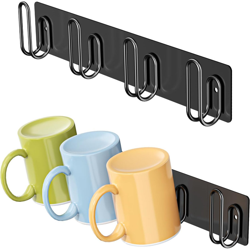 2 pièces porte-gobelet mural, porte-gobelet à café avec 4 crochets à tasses, présentoir à tasses en métal, organisateur de rangement pour tasses, noir